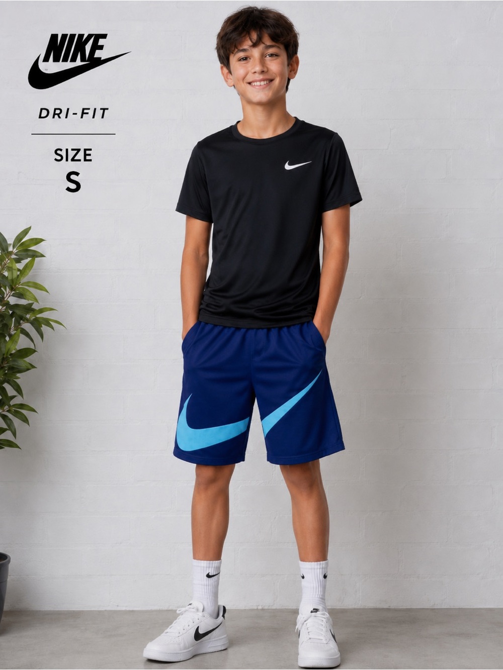 Nike Dri-FIT Big Swoosh Athletic Shorts Blue Boys Size S